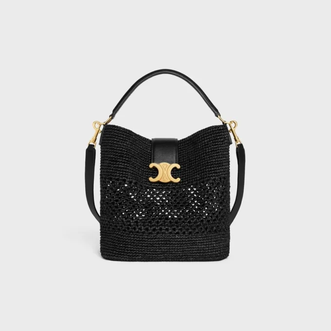 Medium Louise Bucket in Raffia and Calfskin Medium Louise Bucket in Raffia and Calfskin