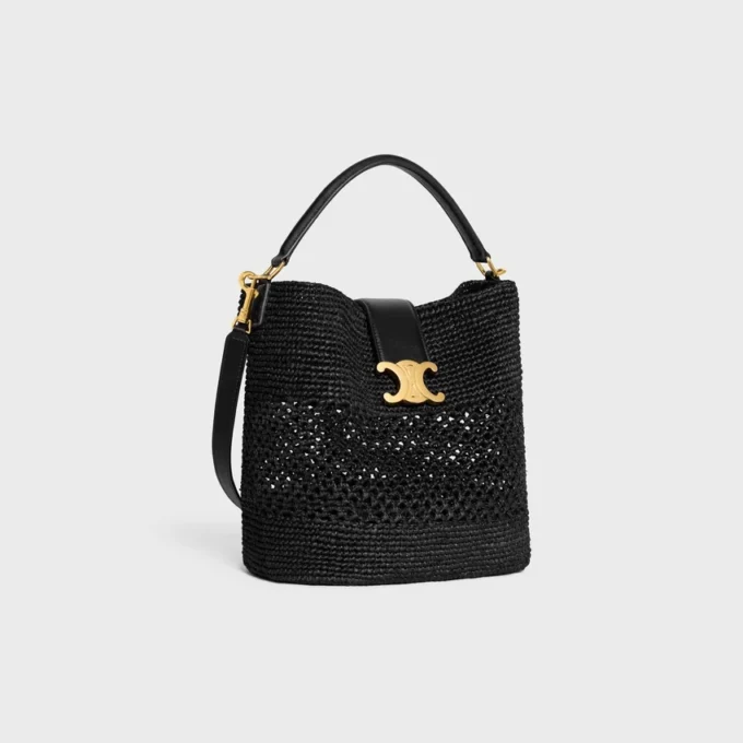 Medium Louise Bucket in Raffia and Calfskin Medium Louise Bucket in Raffia and Calfskin