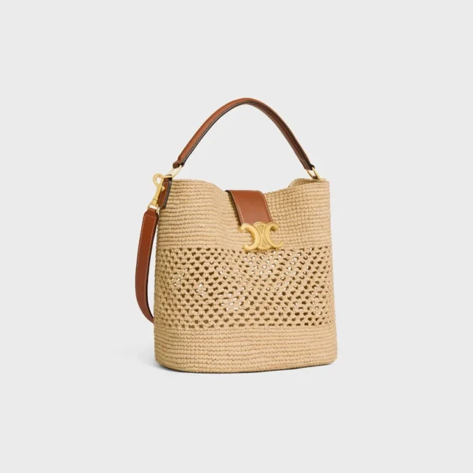Medium Louise Bucket in Raffia and Calfskin Medium Louise Bucket in Raffia and Calfskin