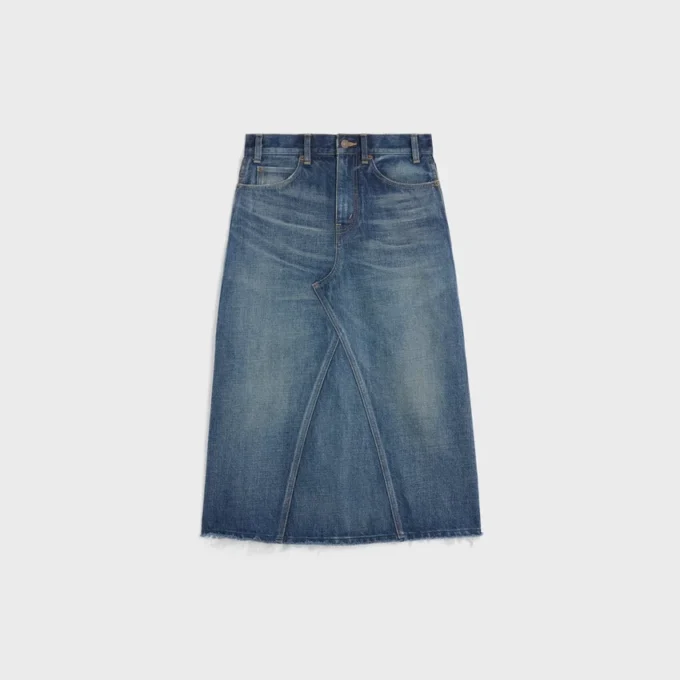 Midi Skirt in Dark Union Wash Denim Midi Skirt in Dark Union Wash Denim