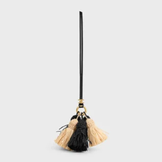 Multi Pompon Charm in Raffia and Smooth Lambskin