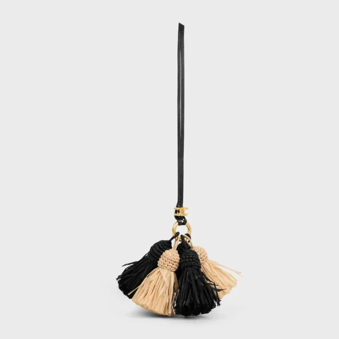 Multi Pompon Charm in Raffia and Smooth Lambskin
