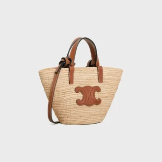 Nano Supple Celine Classic Panier in Raffia and Calfskin