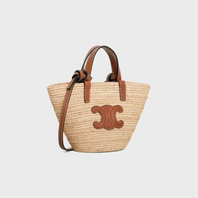 Nano Supple Celine Classic Panier in Raffia and Calfskin