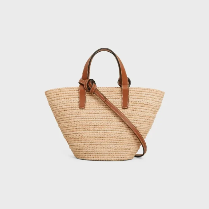 Nano Supple Celine Classic Panier in Raffia and Calfskin