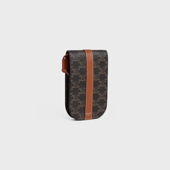 Phone Pouch with Flap in Triomphe Canvas and Calfskin