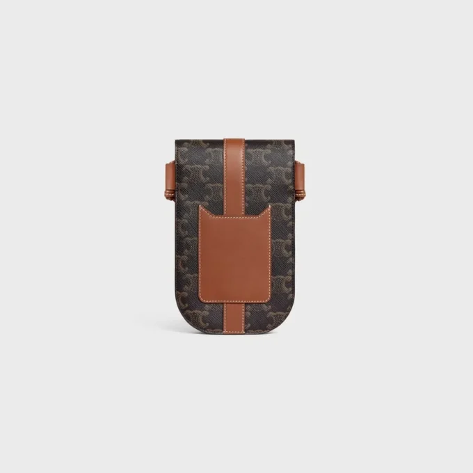 Phone Pouch with Flap in Triomphe Canvas and Calfskin
