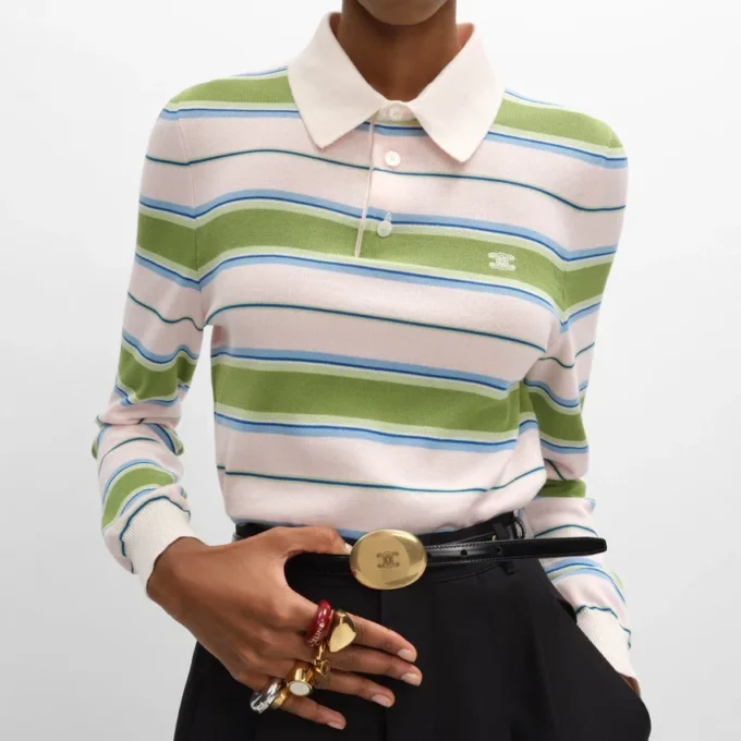Polo Sweater in Striped Cotton Polo Sweater in Striped Cotton