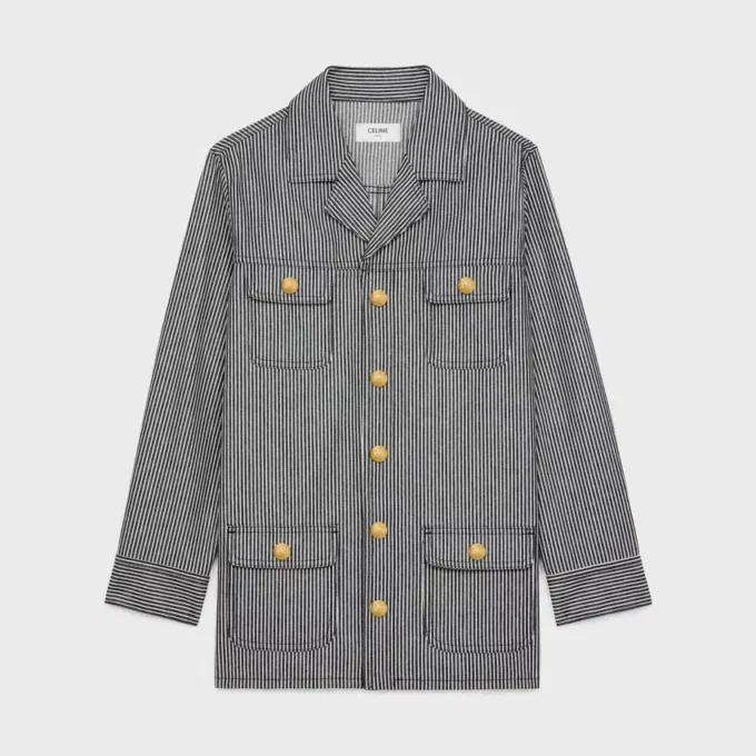 Safari Jacket in Hickory Striped Cotton Safari Jacket in Hickory Striped Cotton