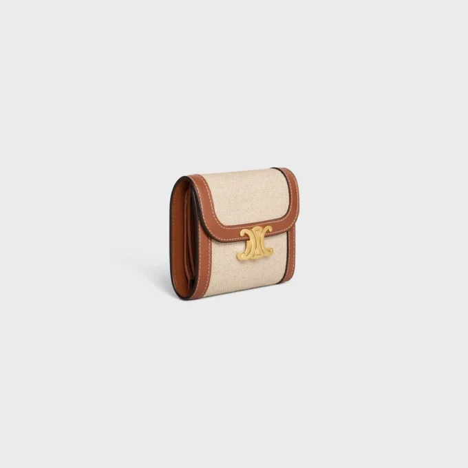 Small Flap Wallet Triomphe in Textile and Calfskin Small Flap Wallet Triomphe in Textile and Calfskin