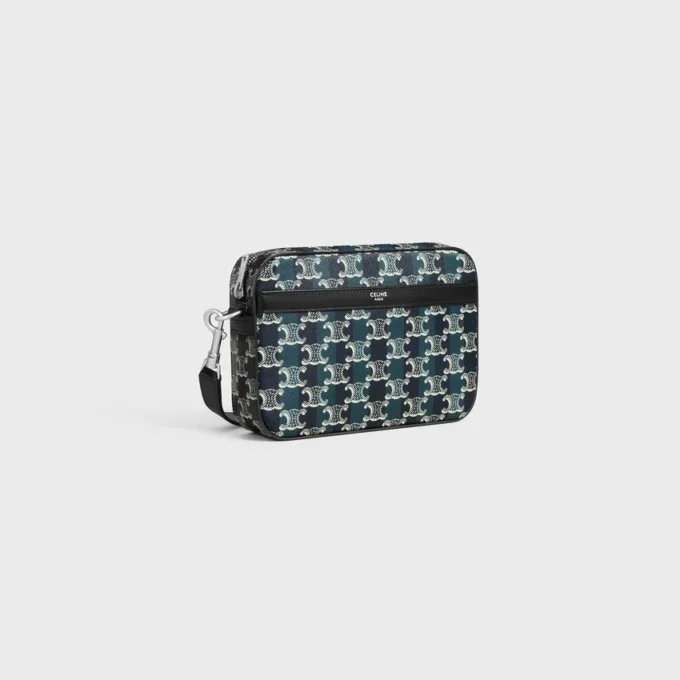 Small Messenger Bag in Striped Triomphe Canvas and Calfskin Small Messenger Bag in Striped Triomphe Canvas and Calfskin