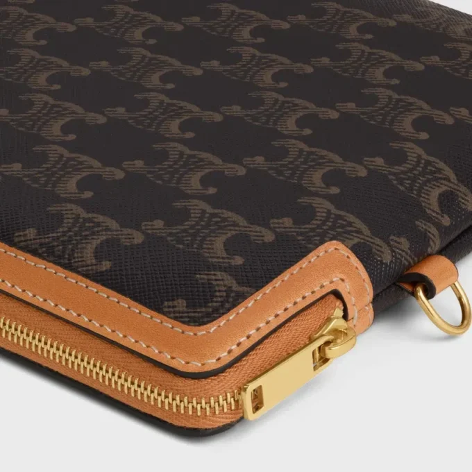 Small Pouch with Strap Cuir Triomphe in Triomphe Canvas and Calfskin