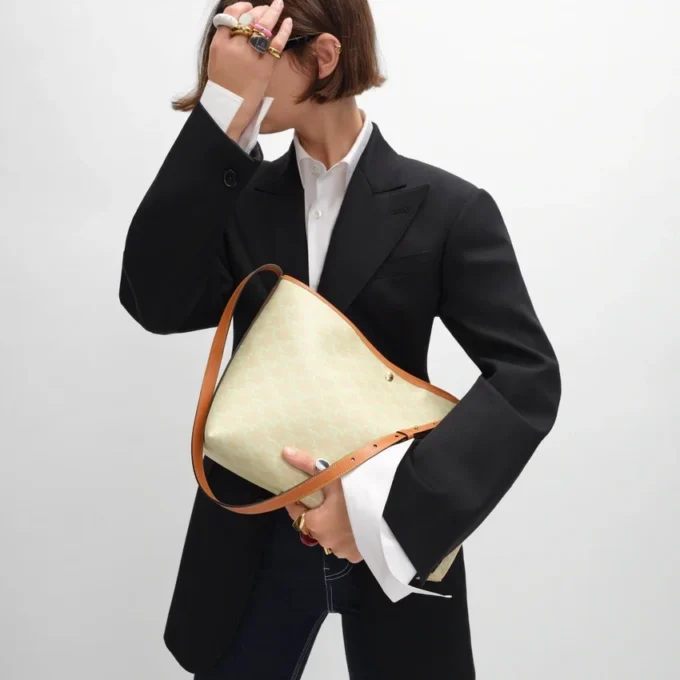 Soft Shopper Bag in Triomphe Canvas and Calfskin