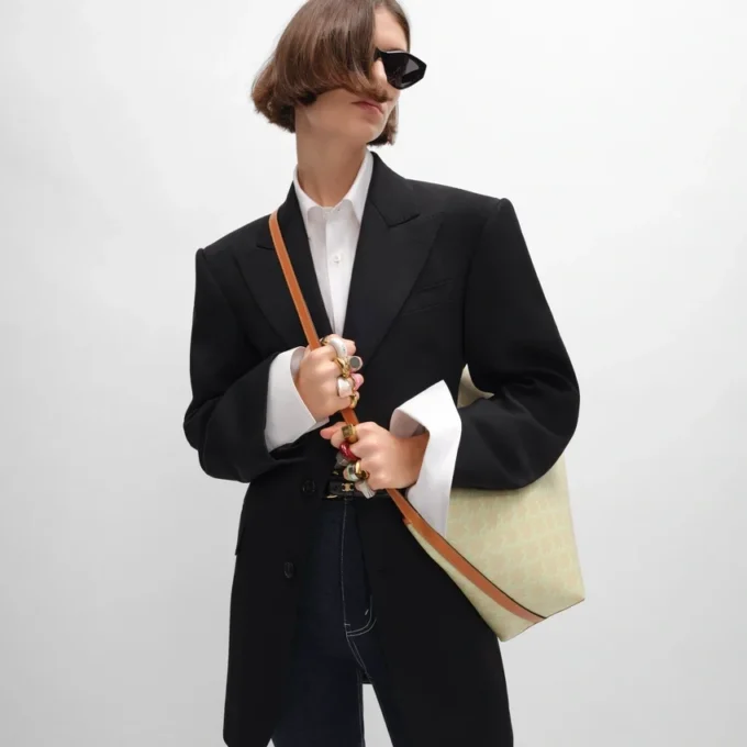 Soft Shopper Bag in Triomphe Canvas and Calfskin