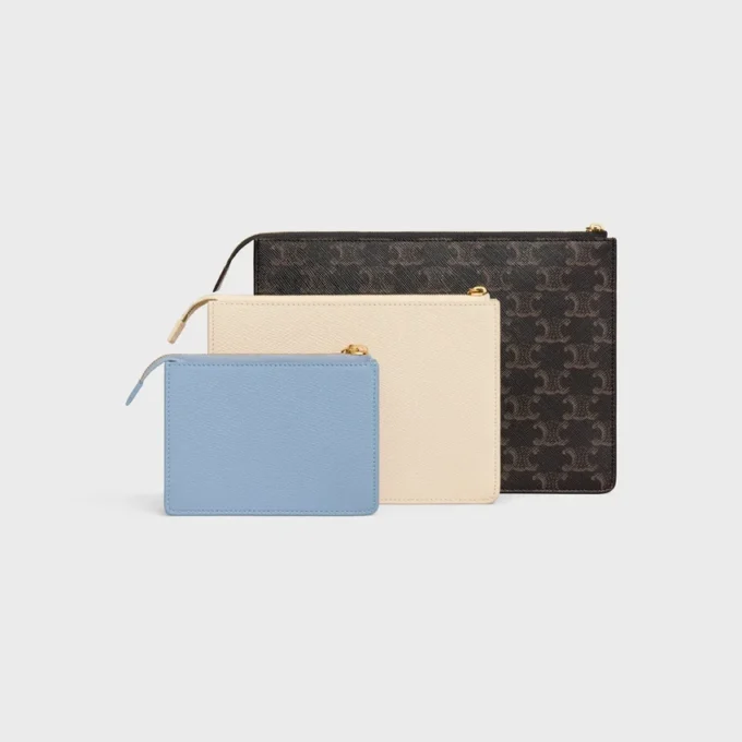 Three Pouches Set Triomphe Charms in Triomphe Canvas & Grained Calfskin