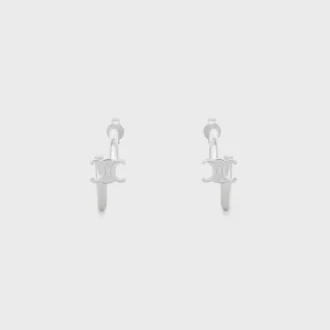 Triomphe Asymmetric Hoops in Brass with Rhodium Finish Triomphe Asymmetric Hoops in Brass with Rhodium Finish