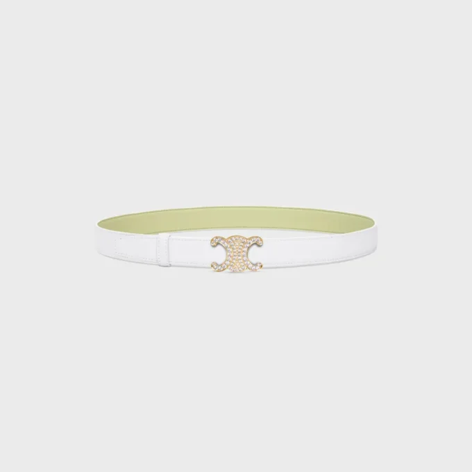 Triomphe Buckle in Brass with Strass & Reversible Strap 25Mm in Smooth and Grained Calfskin