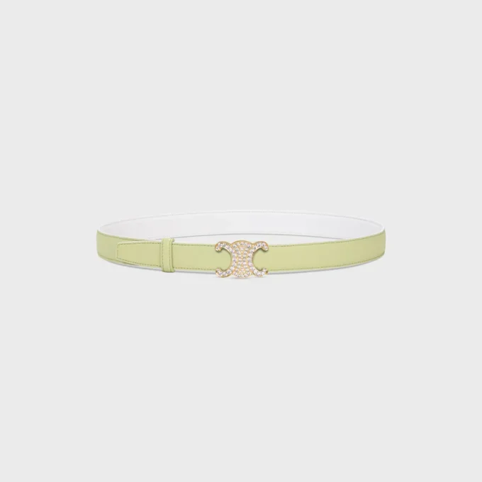 Triomphe Buckle in Brass with Strass & Reversible Strap 25Mm in Smooth and Grained Calfskin