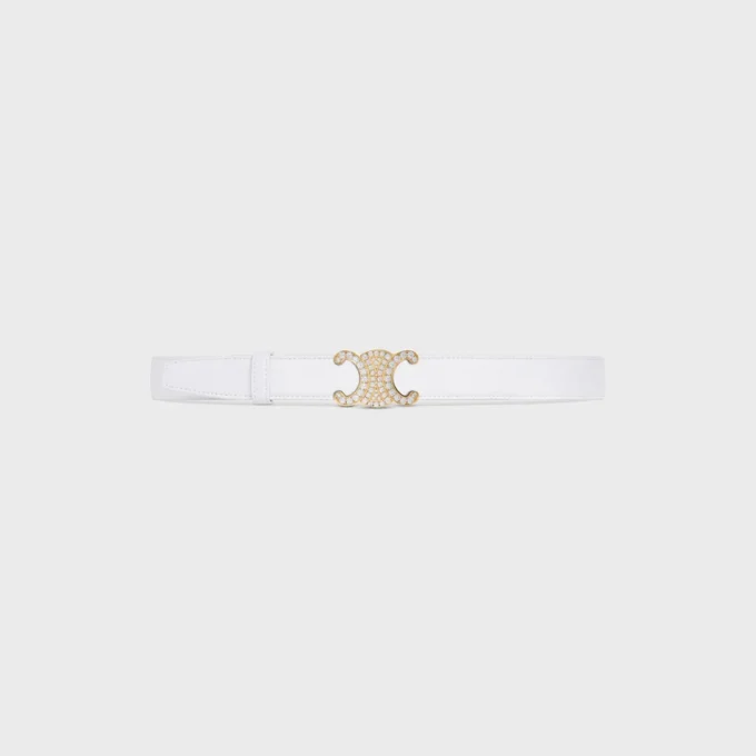 Triomphe Buckle in Brass with Strass & Reversible Strap 25Mm in Smooth and Grained Calfskin