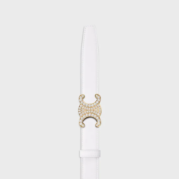Triomphe Buckle in Brass with Strass & Reversible Strap 25Mm in Smooth and Grained Calfskin