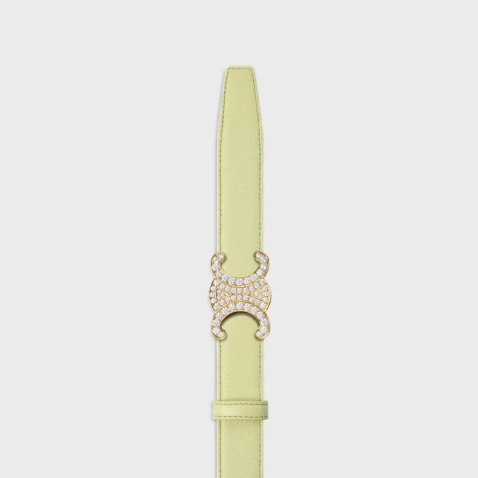 Triomphe Buckle in Brass with Strass & Reversible Strap 25Mm in Smooth and Grained Calfskin