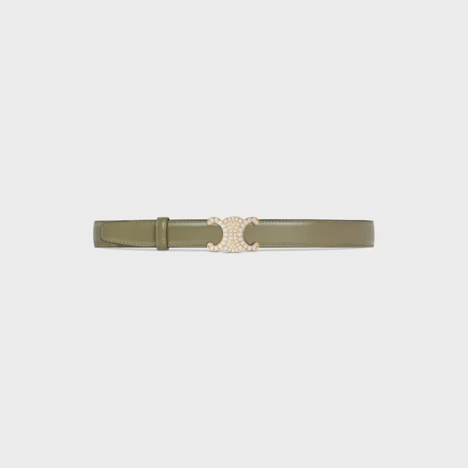 Triomphe Buckle in Brass with Strass & Reversible Strap 25Mm in Taurillon