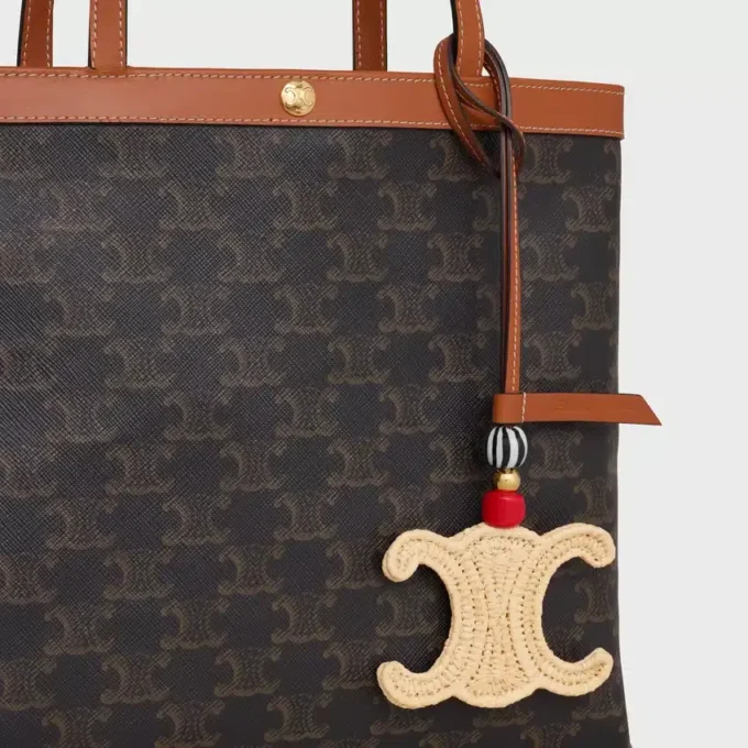 Triomphe Charm in Raffia and Natural Calfskin Triomphe Charm in Raffia and Natural Calfskin