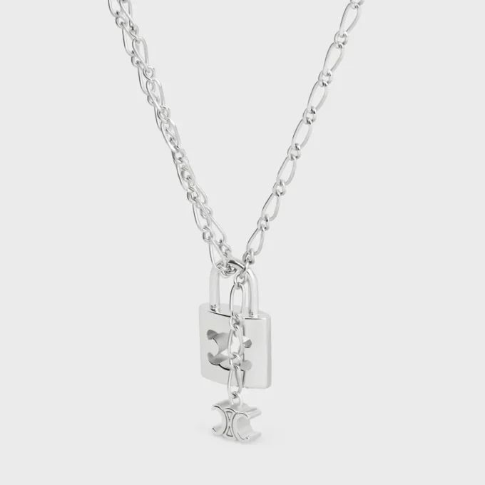 Triomphe Lock Necklace in Brass with Rhodium Finish Triomphe Lock Necklace in Brass with Rhodium Finish