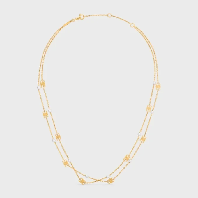 Triomphe Pearl Double Necklace in Brass with Gold Finish and Resin Pearls Triomphe Pearl Double Necklace in Brass with Gold Finish and Resin Pearls