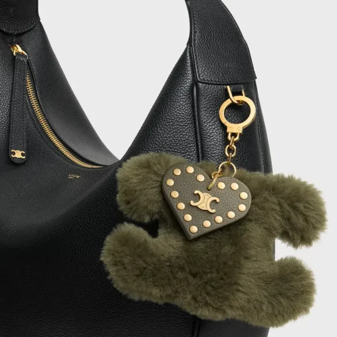 Triomphe Pom-Pom Charm in Shearling and Calfskin