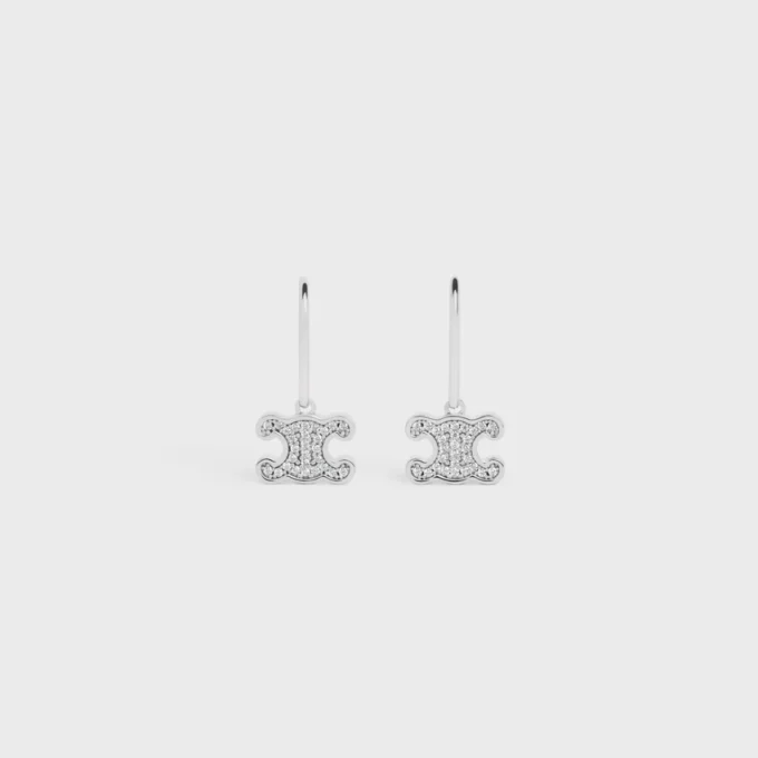 Triomphe Rhinestone Earrings in Brass with Rhodium Finish and Crystals