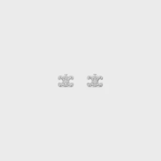 Triomphe Rhinestone Studs in Strass and Brass with Rhodium Finish Triomphe Rhinestone Studs in Strass and Brass with Rhodium Finish