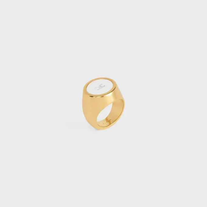 Triomphe Signet Ring in Varnish and Brass with Gold Finish