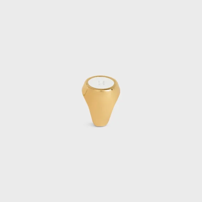 Triomphe Signet Ring in Varnish and Brass with Gold Finish