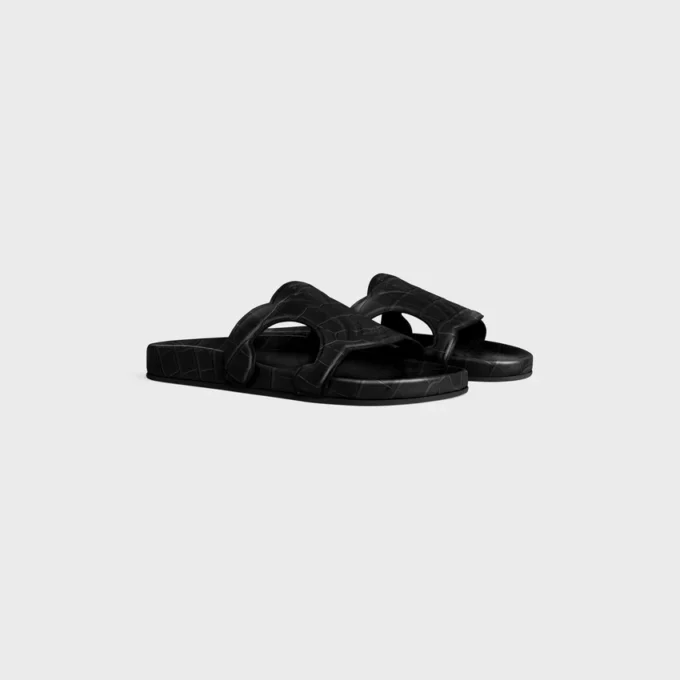Triomphe Slide in Crocodile Stamped Calfskin Triomphe Slide in Crocodile Stamped Calfskin