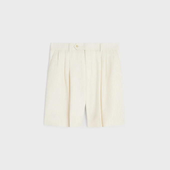 Triple-Pleated Masculin Shorts in Striped Wool Triple-Pleated Masculin Shorts in Striped Wool