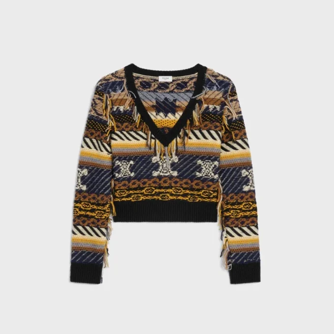V-Neck Sweater in Jacquard Cashmere