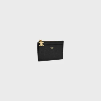 Zipped Card Holder Triomphe Charms in Grained Calfskin